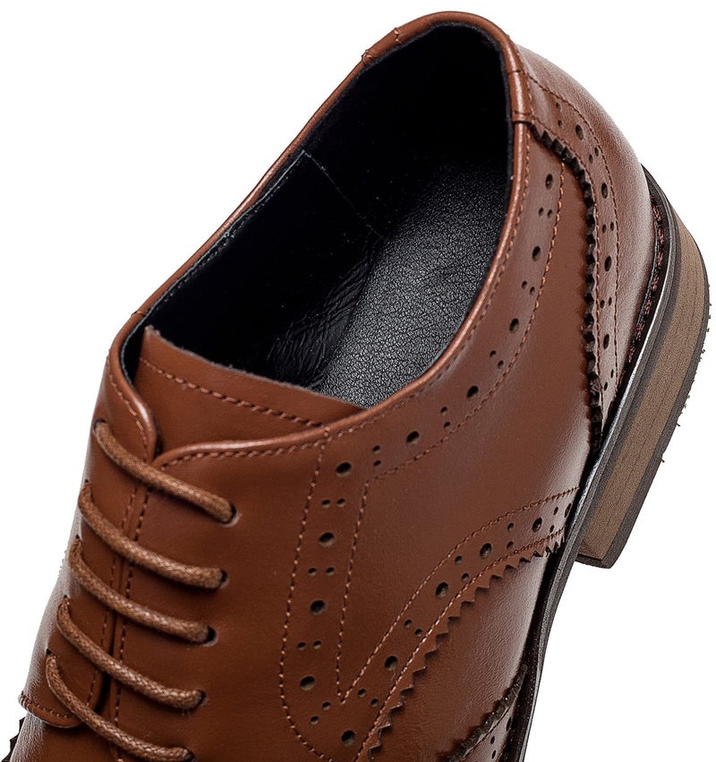U-lite Women's Brown Perforated Lace-up Wingtip Leather Flat Oxfords Vintage Oxford Shoe BR 7 - Image 3